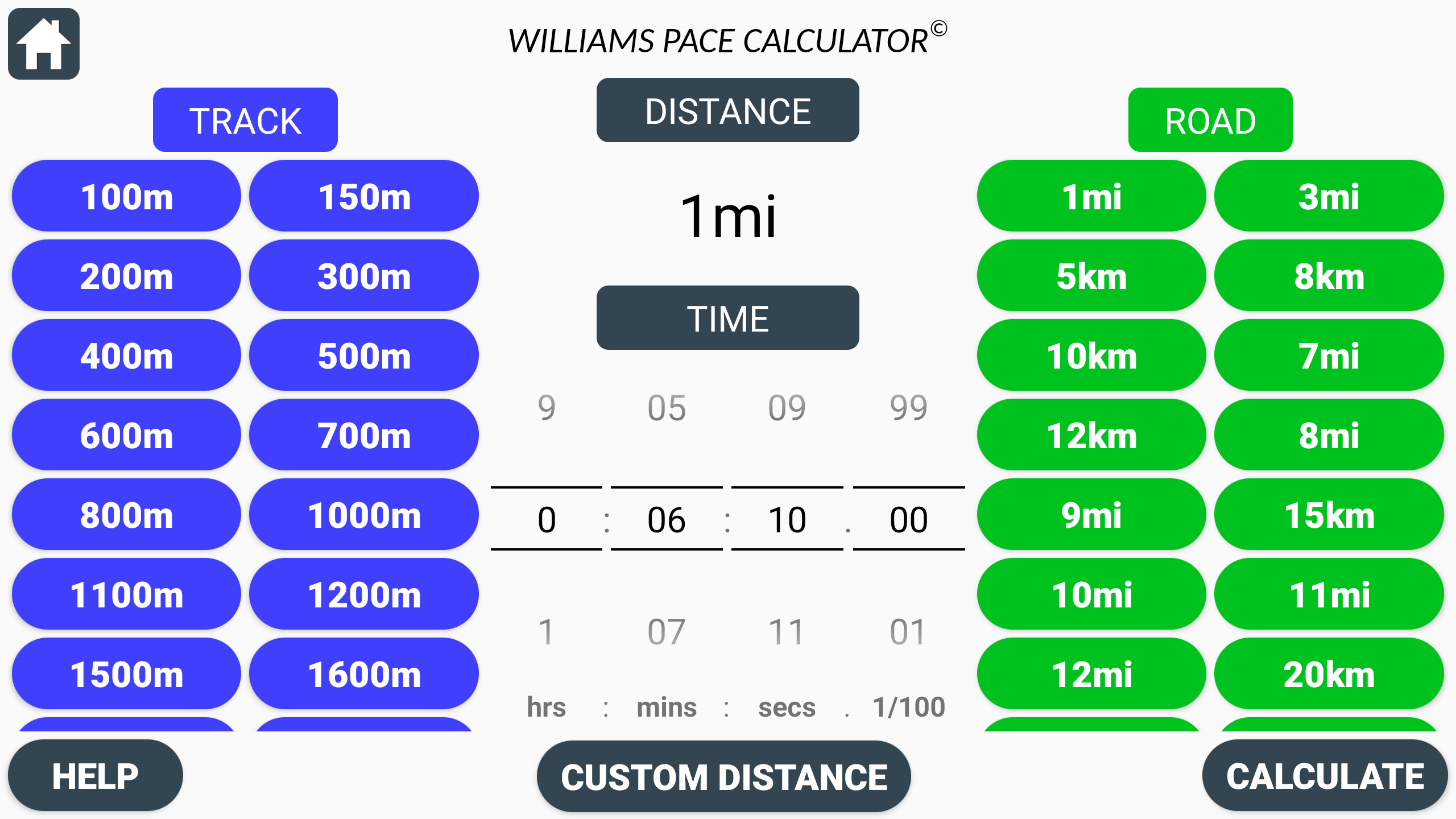 Williams Pace Calculator